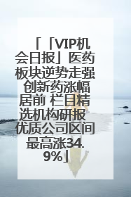 「VIP机会日报」医药板块逆势走强 创新药涨幅居前 栏目精选机构研报 优质公司区间最高涨34.9%